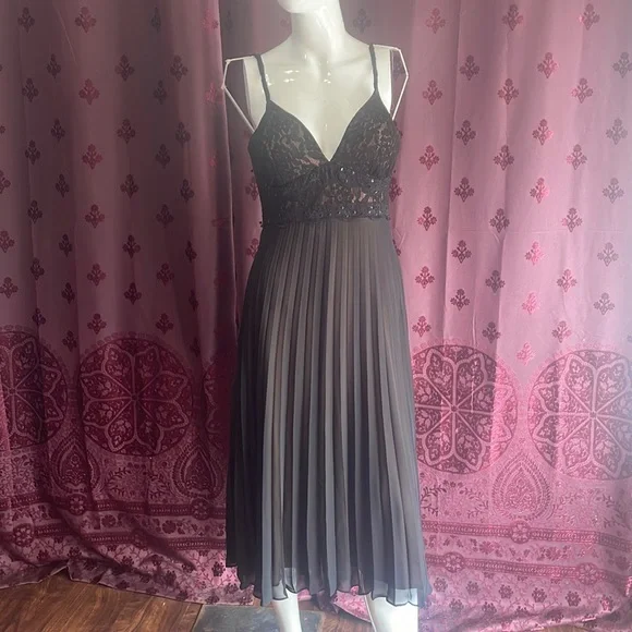 S.L. Fashions | Dresses | S L Fashions Vintage Black Lace Pleated Midi  Party Dress Size 2 Y2k9s | Poshmark